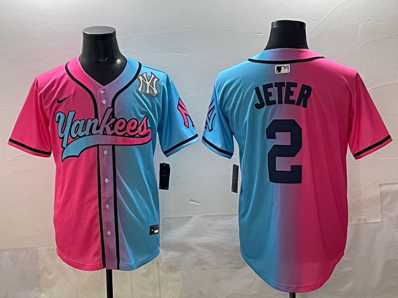 Men New York Yankees 2 Jeter Blue pink Game 2025 Nike MLB Jersey style 009